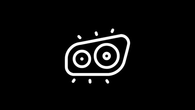 Simple white outline icon of a car headlight with two circular bulbs on a black background