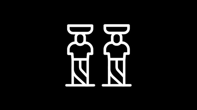 Ancient Egyptian figures carrying baskets on their heads, minimalist line art