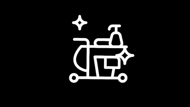 Cleanliness icon: a trolley with cleaning supplies and sparkling effects