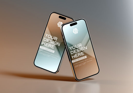 Two Mobile Phones On Color Background Mockup