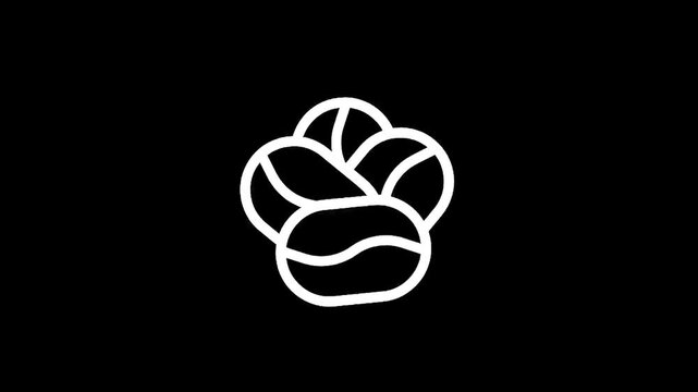 Minimalist white outline of coffee beans in a pot on a black background