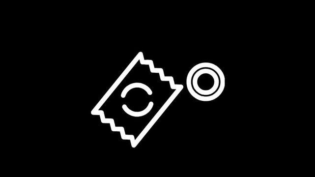 Simple line icon of a condom and its wrapper on a black background