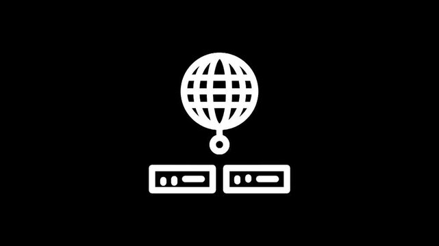 Global network connection icon with servers, representing data transfer and internet infrastructure
