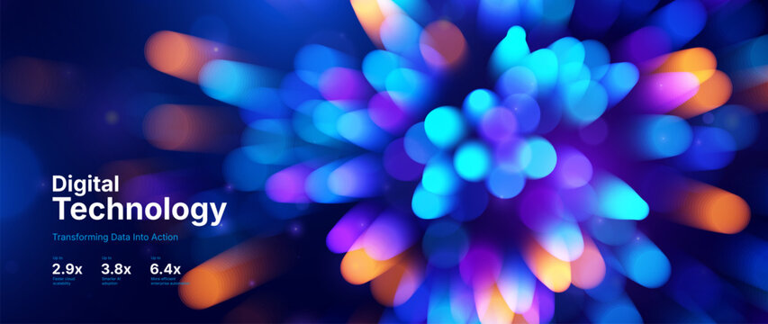 Cutting Edge AI Data Flow in Digital Technology Abstract Illustration. Tech Industry Backdrop with Colorful Particles Burst Lines. Seamless Integration Concept Innovation Tech Background Vector.