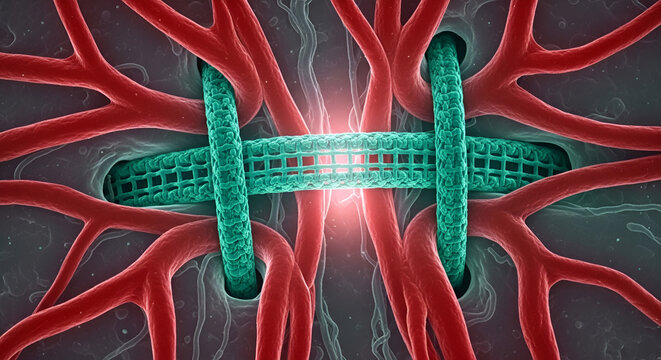 Cerclage procedure involving mesh and blood vessels 3D illustration