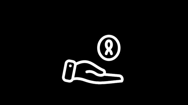 White line art icon of a hand holding a thin vertical line against a black background