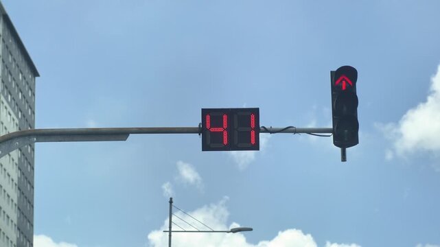 View of Red Road Traffic Light Countdown at Intersection