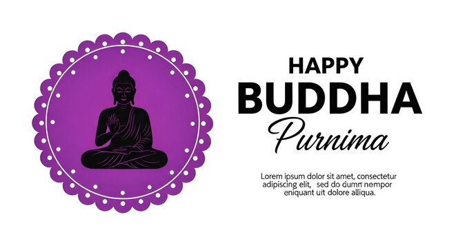 Happy Buddha Purnima calligraphy hand lettering and silhouette of Buddha. Buddhist holiday Vesak typography poster. Vector template for greeting card, ...