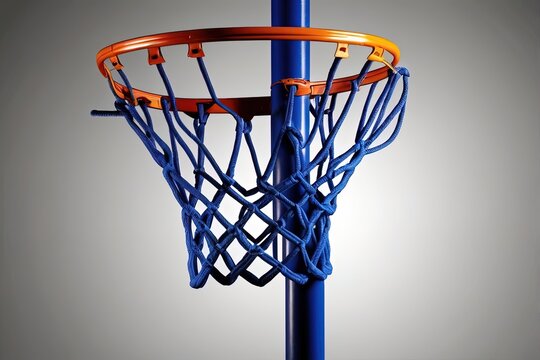 Blue padded netball hoop with nylon mesh