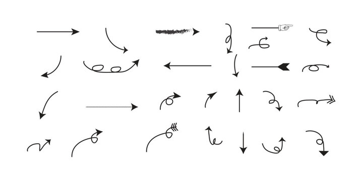 Hand drawn arrow doodle set of directional sketch icons for design, presentation and annotation use