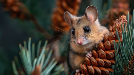 Obraz premium Adorable Mouse Among Pine Cones
