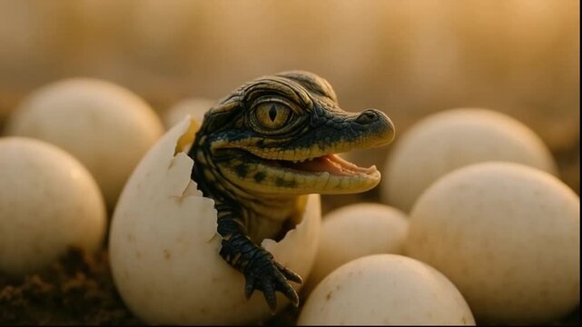 An alligator inside the broken egg
