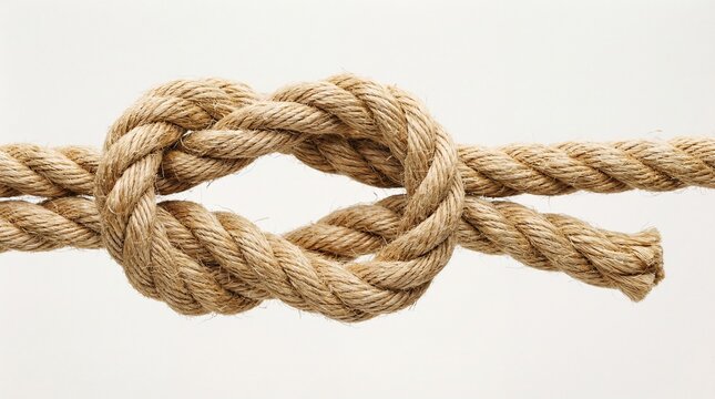 Strong Manila Hemp Rope Tied In A Simple Figure Eight Knot Isolated On White Background Concept Of Connection Strength Reliability Security And Stability For Nautical