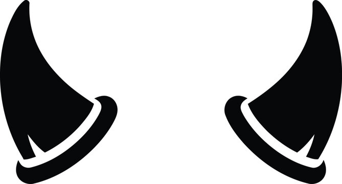 Black Silhouette Devil Horns Icon Isolated On White Background For Halloween Costume Design Elements Graphic