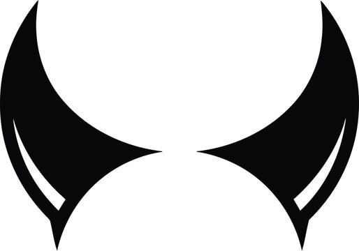 Black devil horn silhouette icon isolated on white background for graphic design and costume projects