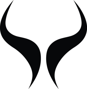 Abstract Bull Horns Logo Symbol Minimalist Black Silhouette Icon Isolated On White Background Vector Graphic