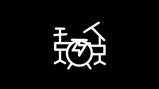 White line art drum set with lightning bolt emblem on black background