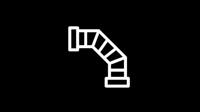 Simple white line art icon of a flexible ventilation duct on a black background