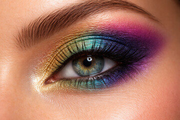Fototapeta premium Vibrant Rainbow Eye Makeup With Shimmering Color