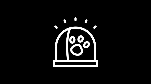 Simple line art icon of a paw print inside a dome with radiating dots