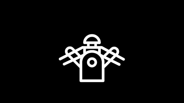 Minimalist white outline of a robot with outstretched arms against a black background