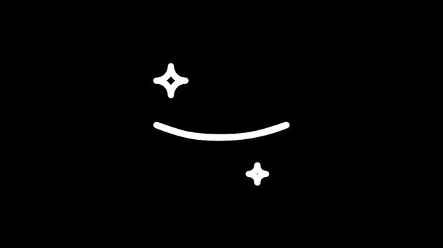 Minimalist white eye icon with sparkling stars on a black background