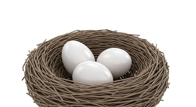 Three White Eggs in a Woven Nest