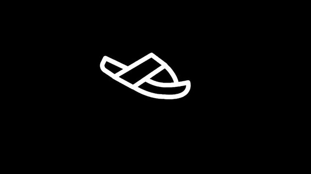 Minimalist white outline of a single slide sandal on a black background