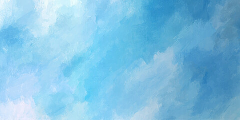 Fototapeta premium Vector illustration of abstract blue cloudy sky background with white clouds and soft brush strokes for design and decoration