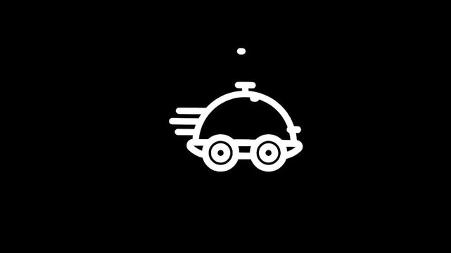 Fast food delivery car icon with motion lines on black background
