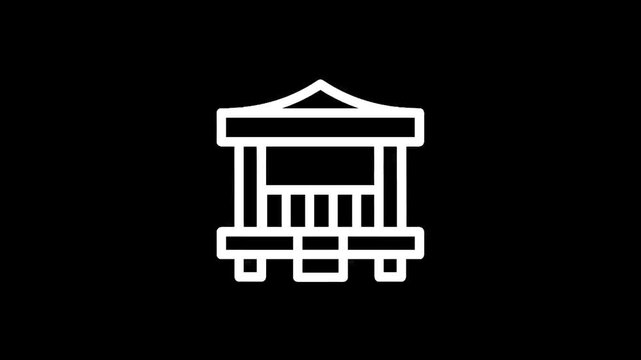 Simple white outline icon of a traditional gazebo on a black background