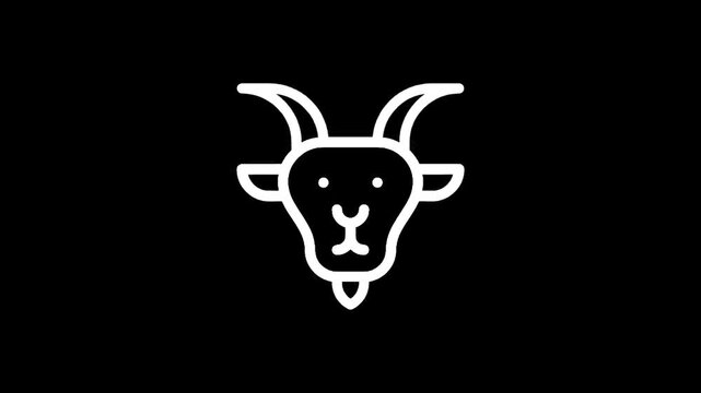 Minimalist white goat head icon on a black background, simple and clean design