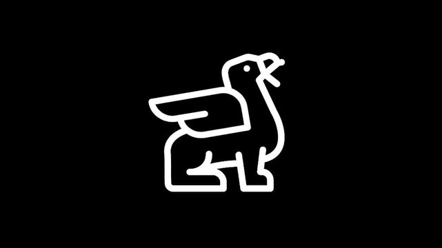 Stylized white line art of a mythical creature with wings and lion body on black background