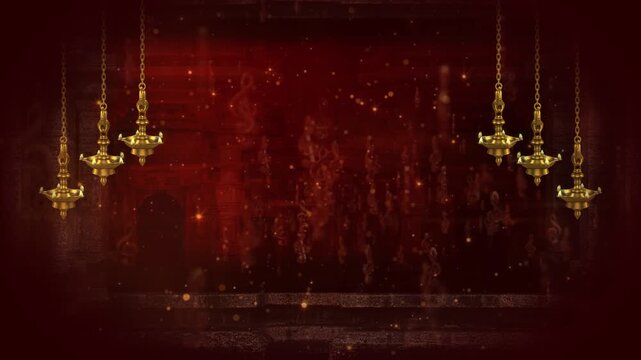 Indian Traditional Lamp and Musical Note Motion Background