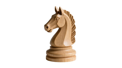Wooden chess knight piece with carved mane, isolated on transparent background © Dan