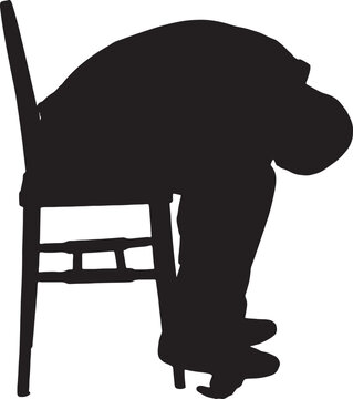 vector,  silhouette of  side view of a heartbroken man with his arms hanging cleanly on white background