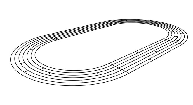 Isometric illustration of a running track with multiple lanes on a white background