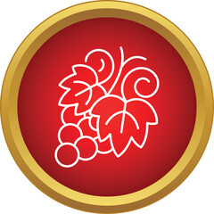 Fototapeta premium White outline of grapes and leaves on a red circle with a golden border