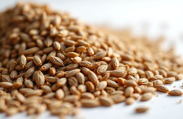 Obraz premium Close view of dried coriander seeds forming a heap. These aromatic seeds are a staple ingredient for cooking, flavoring dishes with a rich taste and smell. Perfect for healthy recipes.