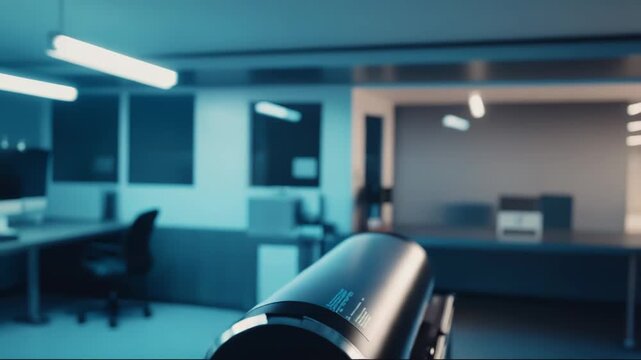 Quantum computing device performing calculations inside a modern research laboratory, representing innovation, advanced technology, and artificial intelligence development for future solutions