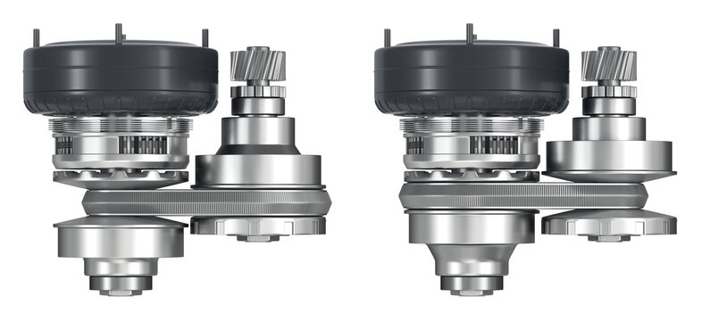 Top view of continuously variable transmission (CVT) isolated on white background - 3D illustration