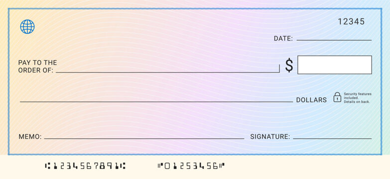 Blank banking check template for finance payroll and accounting use. Money payment bank check voucher or pay cash cheque certificate. Money check, coupon, voucher, gift card