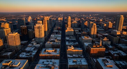 Naklejka premium Golden Hour City Skyline From Above