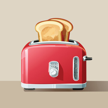 Red toaster with golden toast slices on beige background illustration
