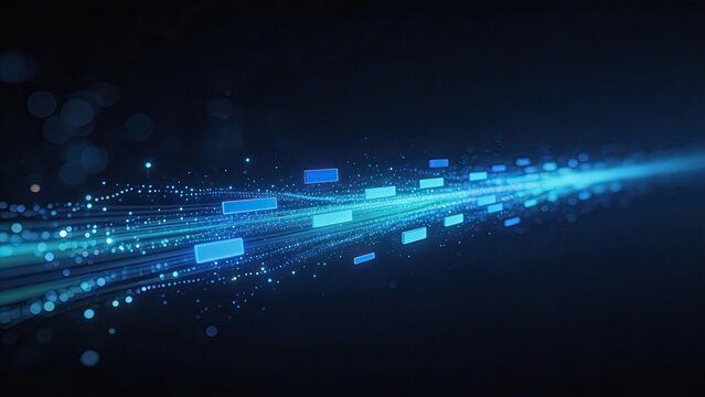 Abstract digital data stream with glowing blue particles futuristic technology background network connection concept cyber security visualization big data flow internet speed