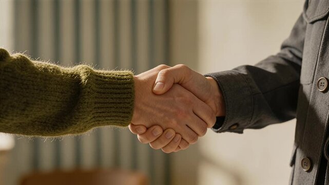 handshake between colleagues in a business office setting