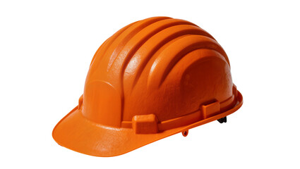 Fototapeta premium Bright orange construction hard hat with ribbed texture, isolated on transparent background