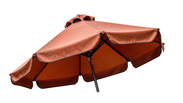 Terracotta patio umbrella with scalloped edges, isolated on transparent background