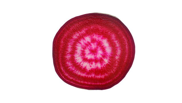 Cross-section of a vibrant red and white beet with concentric rings, isolated on transparent background