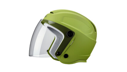 Fototapeta premium Lime green open face motorcycle helmet with clear visor, isolated on transparent background